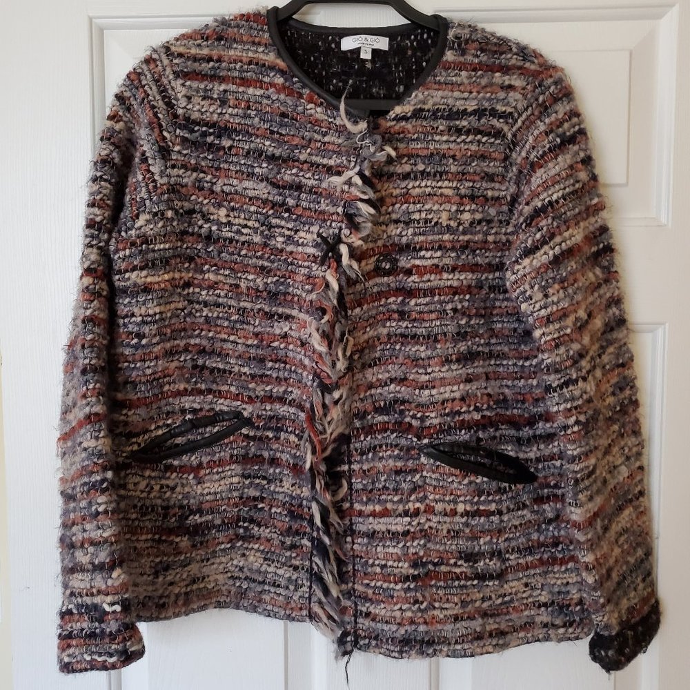 Gio & Gio made in Italy Woven Raw Edge 2 Snap Wool Blend Blazer Jacket Size S
